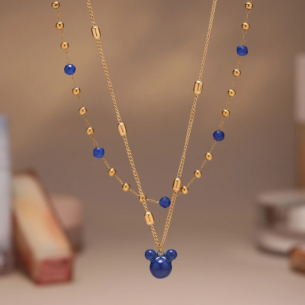 Blaue Emaille Mickey Pentant Halskette Frauen Edelstahl vergoldet süße wasserdichte Kette weibliche Mädchen Schmuck Geschenk – Detail 6