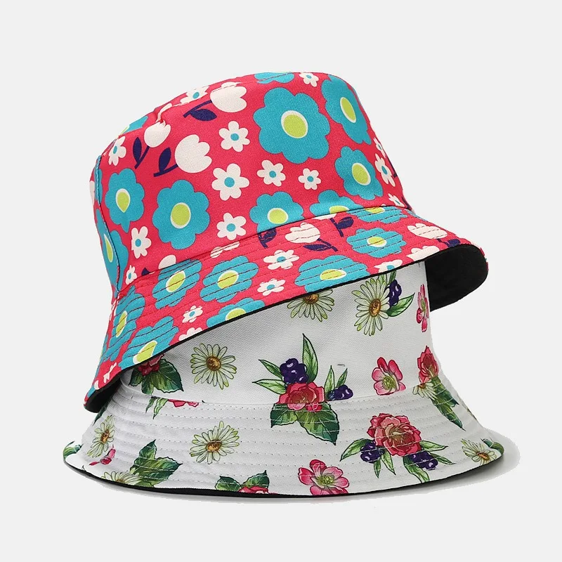 

Bucket Hat Women Summer Beach Accessory Sun Protection Wide Brim Flowers Cap For Fishing Holiday