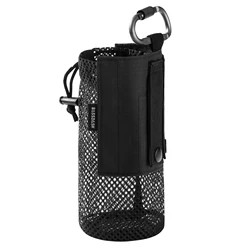Compact Foldable Mesh Water Bottle Pouch with Molle Straps, Belt Clip, and Carabiner (B with Molle Straps)