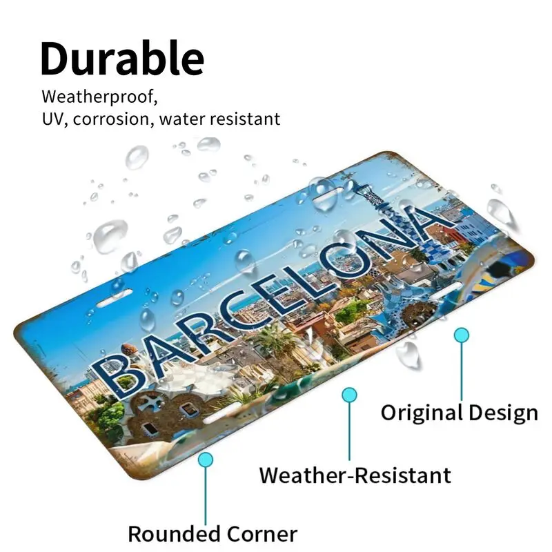 빈티지 바르셀로나 도시 풍경 패턴 장식 번호판, 자동차 번호판, 가정용 가구, 카페, 차고 장식