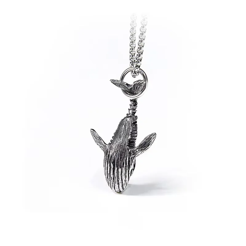 Vintage Blauwal Anhänger Halskette Männer Frauen Hip Hop Rock Beliebte Halskette Wal Tier Paar Schmuck Geschenk – Detail 5