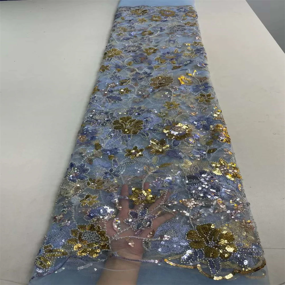 

SJ Lace African Groom Lace Fabric 2022 High Quality Sequins Embroidered French Nigerian Net Lace Fabrics With Beads zx13-9
