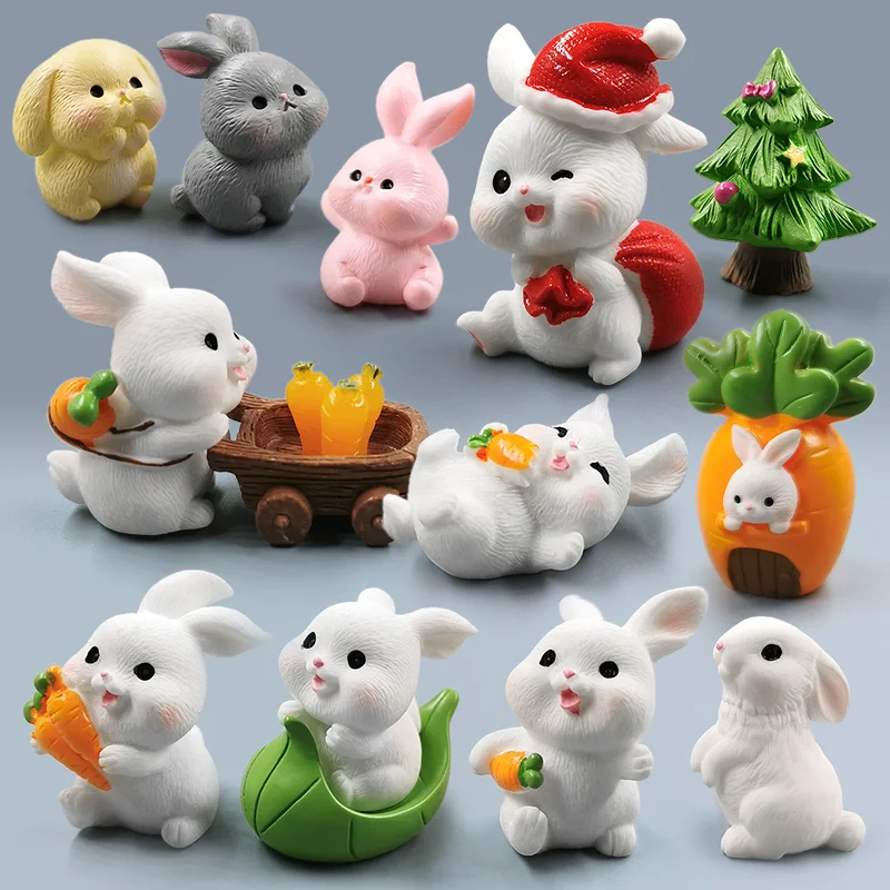 Rabbit Ornaments Rabbit Ornament Miniature Ornament Miniature Figurines Ornament Crafts 2025 Christmas Rabbit Figurine Landscape Home Kawaii Room Decor Dollhouse Miniature Fairy Garden Decoration Accessories Modern