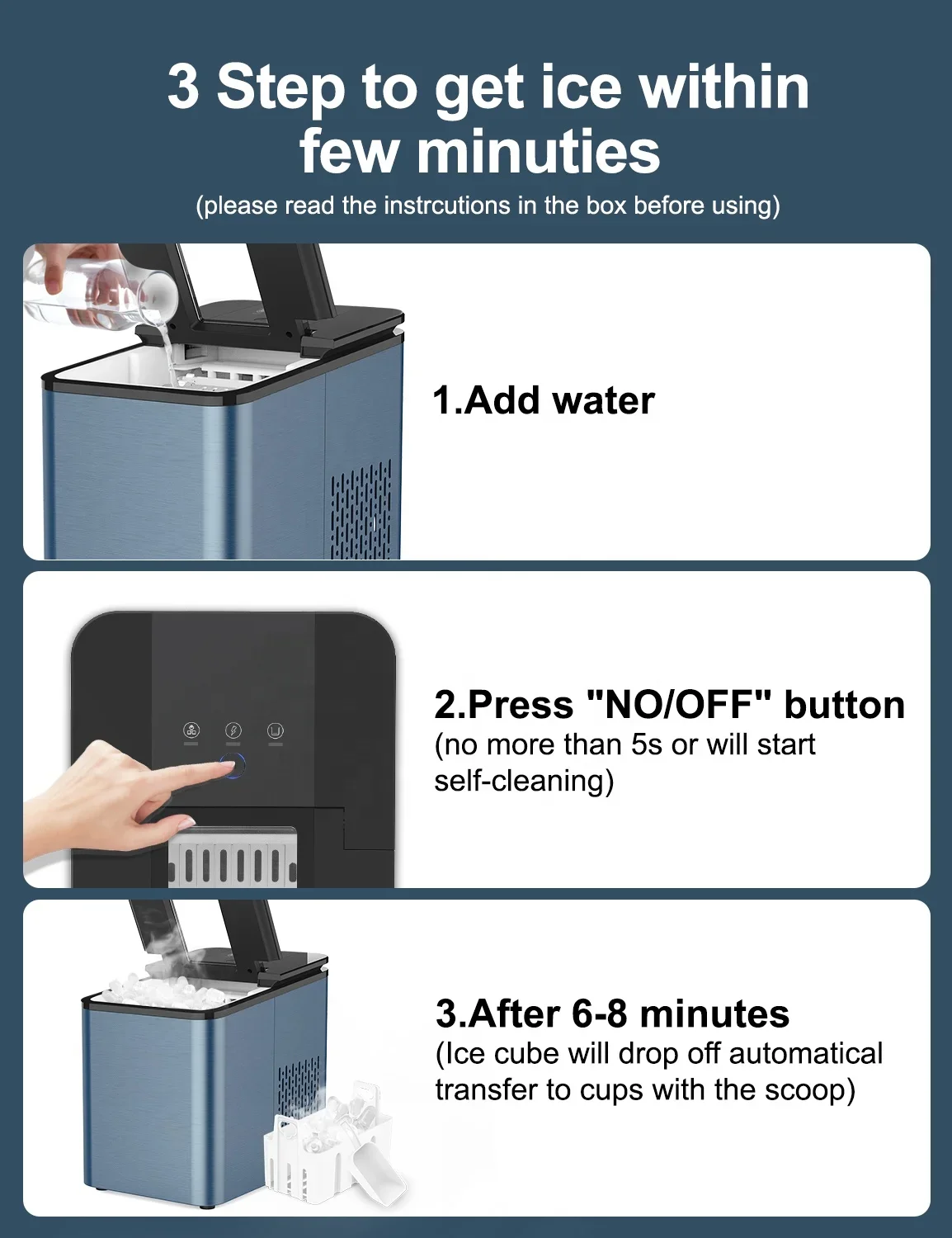 YYHC-Portable Countertop Ice Making Machine Use Mini Ice Maker Automatic One Button Home with Scoop Electric Plastic