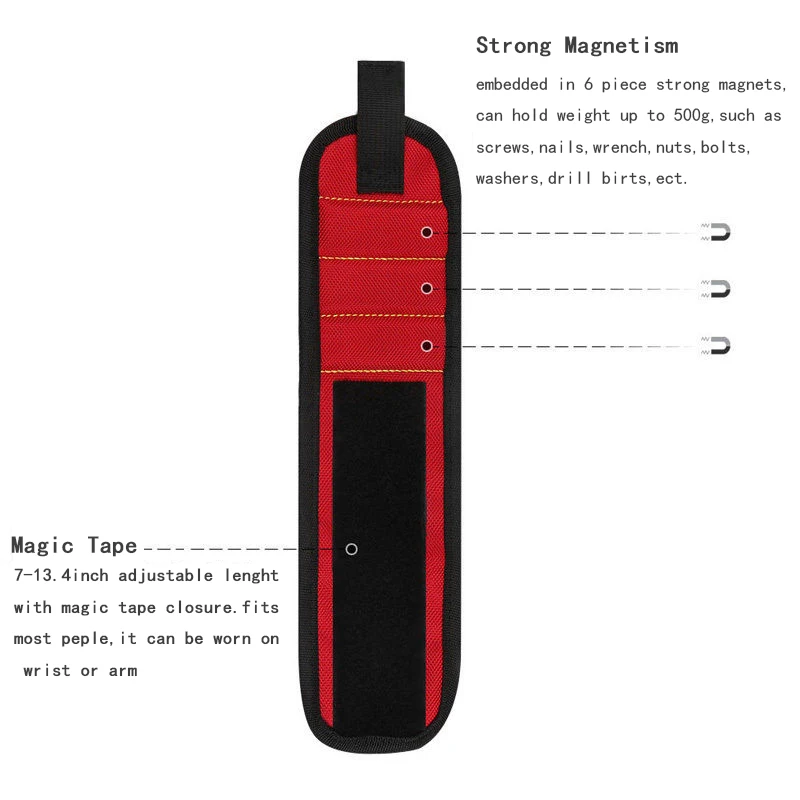 Portable Magnetic Tool Bag Wristband Woodwork Electrician Wrist Tool Belt with Telescopic Pick Up Tool for Screw Nail Nut Bolt images - 6