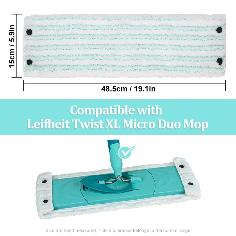 2pcs Mop Flat Pads for Leifheit Clean Twist XL MicroDuo Dry and Wet Cleaning 48.5x15cm, microfiber mop pad