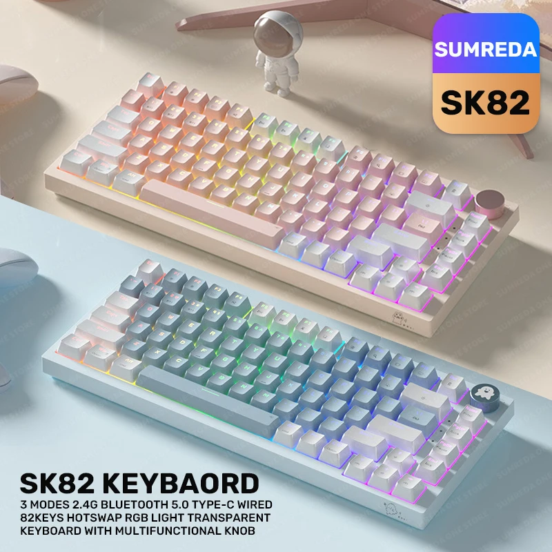 Teclado Mecânico sem Fio Bluetooth Sk82 2.4g Modos Rgb Backlight Hot Swap Estrutura de Junta Jogos Jogos