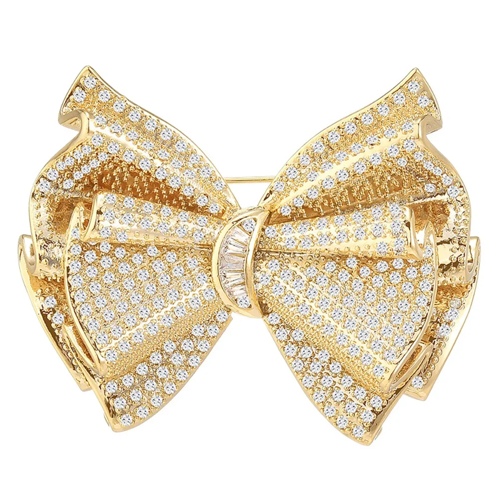 New Arrival Gold White Full Rhinestone Bowknot Broocohes for Women Wedding Party Office Brooch Pins Jewelry Gifts