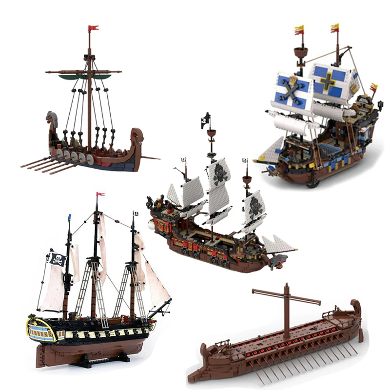 

MOC Creative Building Blocks Royal Navy Warship Model Pirate Ship Exploration Bricks Modular Privateer Frigate Kids Toys Gifts