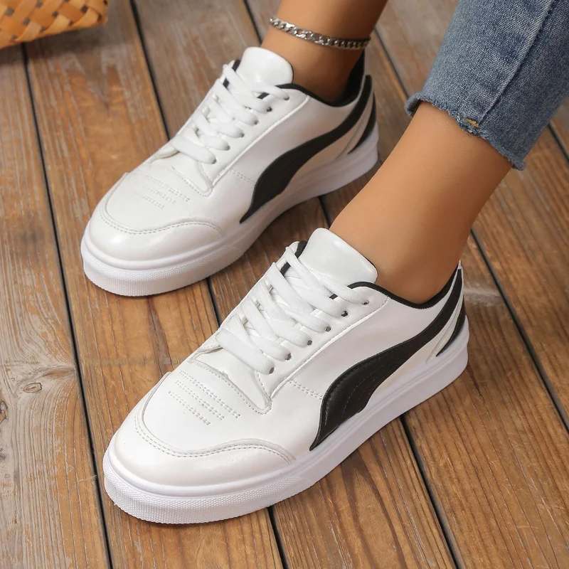 

Women's Shoes 2023 New Lace Up Women's Vulcanize Shoes Spring Round Toe Outdoor Walking Shoes Women Flat Sneakers Large Size