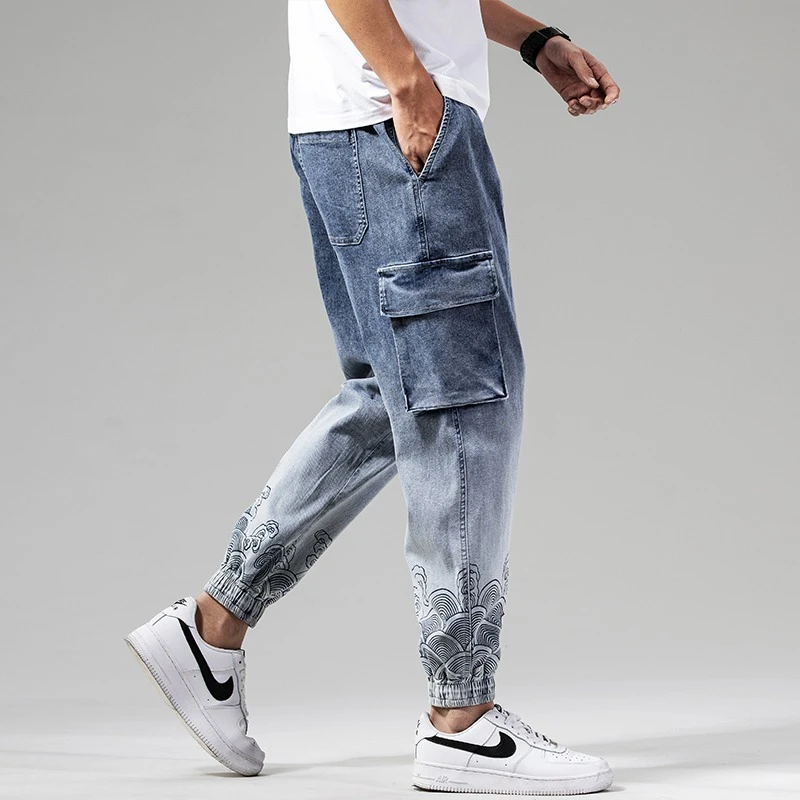 Spring men's jeans 2022 small feet slim overalls new fashion blue stitching youth street denim trousers trendy stretch pants skinny fit jeans