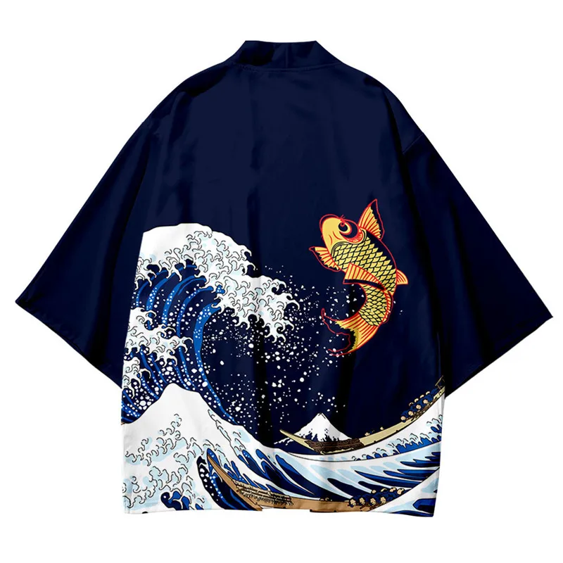 3 To 14 Years kids kimono Japanese Costume Boys Girls Kanagawa Wave Dragon Carp Haori Cardigan Jacket Children Beach Wear Cloak