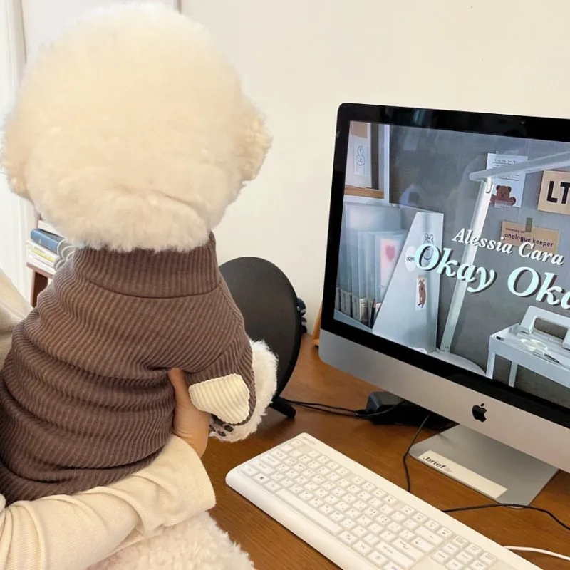 Fashion Pet Dog Bottoming Shirt Puppy Solid Color Clothes Winter Teddy Warm Two Legged Clothing Pet poodle Pullover Dog Jackets For Pet Clothes