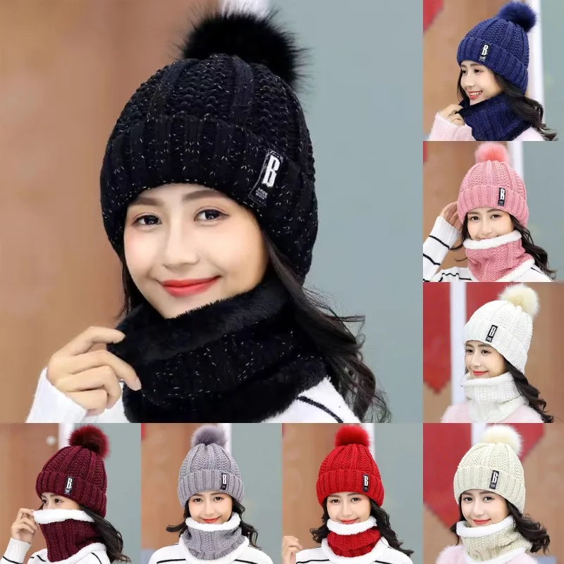 

New Autumn Winter Women'S Hat Caps Knitted Warm Scarf Windproof Multi Functional Hat Scarf Set Clothing Accessories Suits