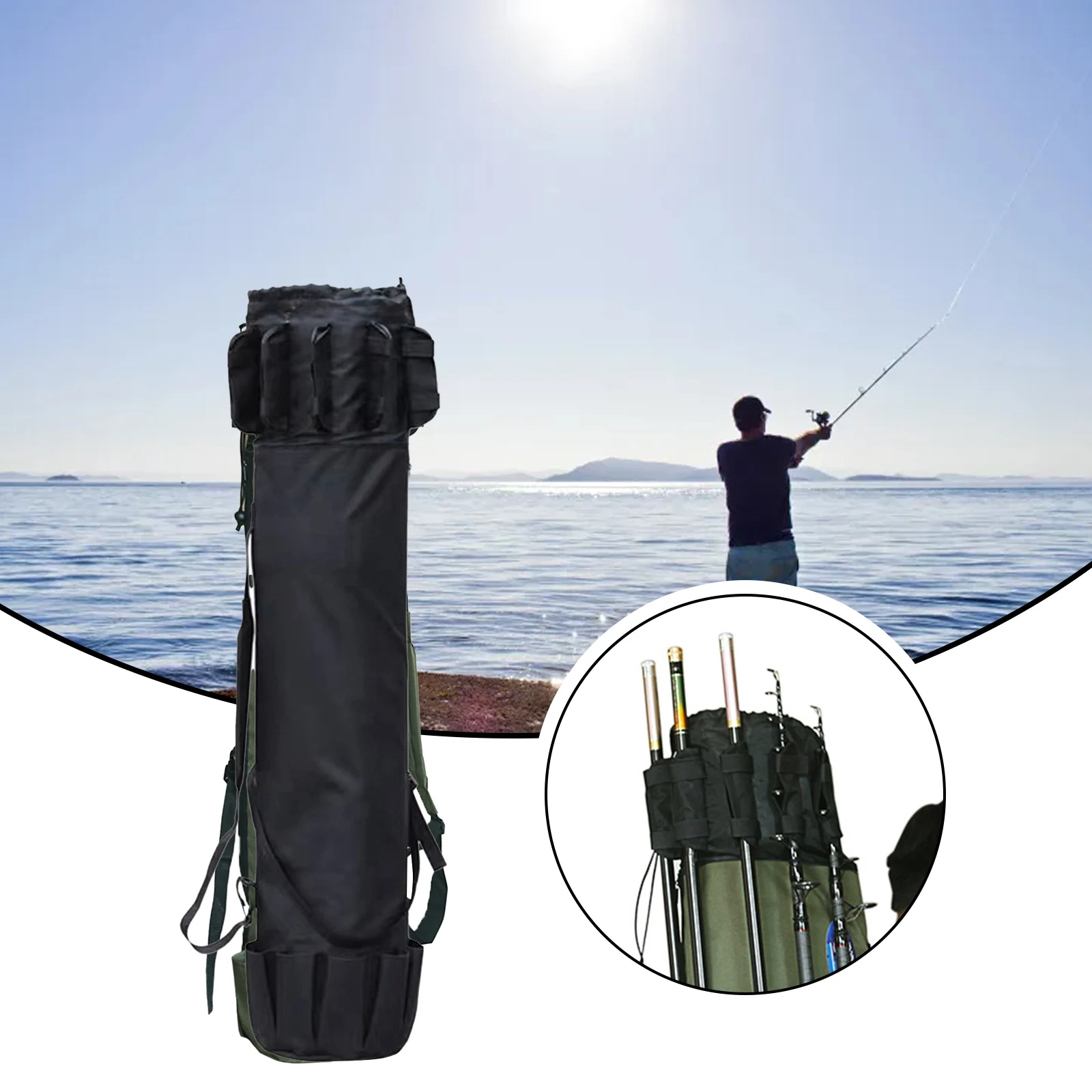 

Brand New Sea Pole Bag Fishing Bag Oxford Cloth + Tarpaulin 1pc 35*115cm Army Green/Black Backpack Large Capacity