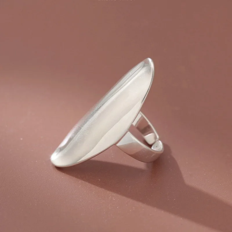 925 Sterling Silver Open Finger Ring Big Arc Polished Oval Geometric Punk For Women Girl Jewelry Gift silver ring silver rings