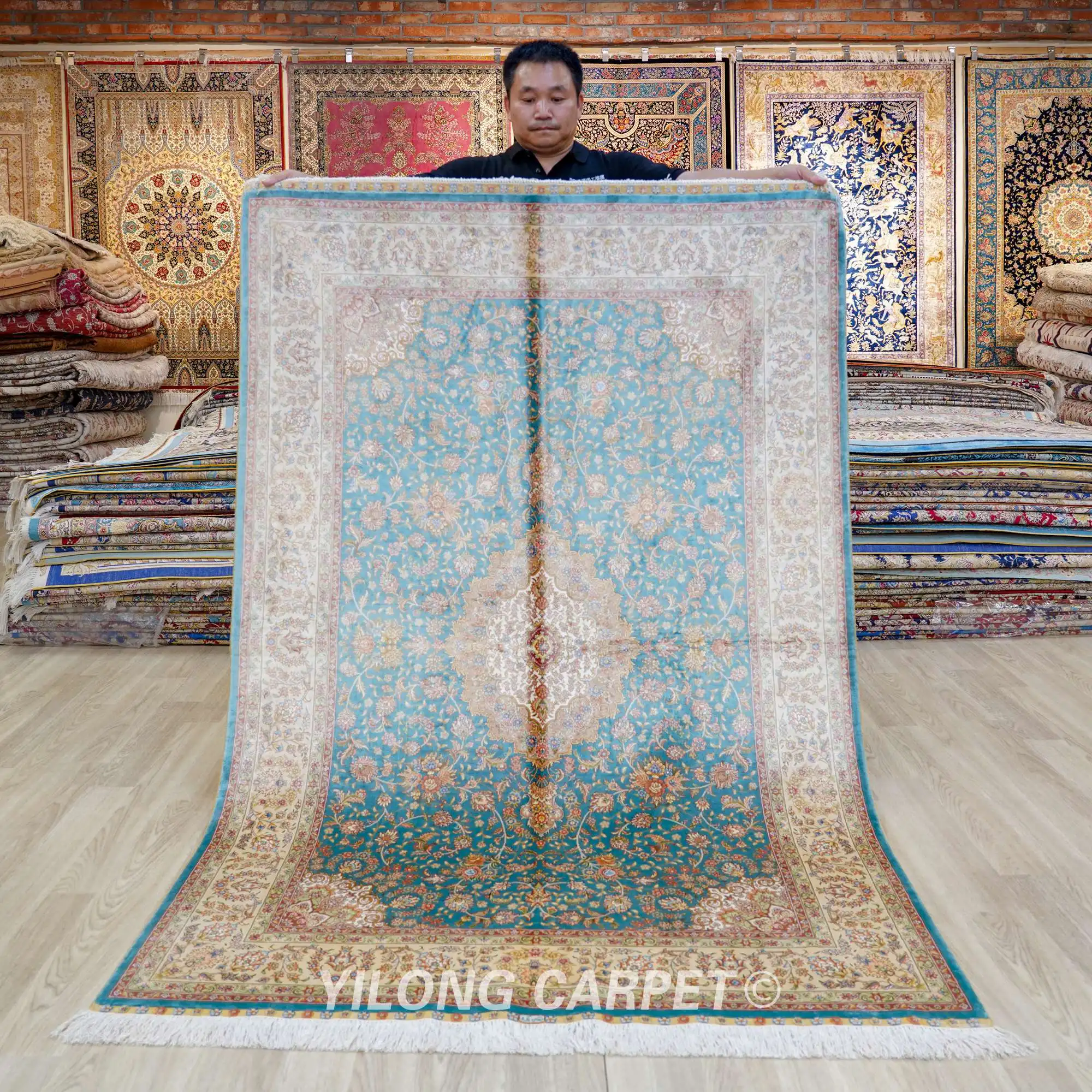 

4'x6' Hereke Silk Carpet Vantage Exquisite Turkish Handmade Blue Rugs (TJ425A)