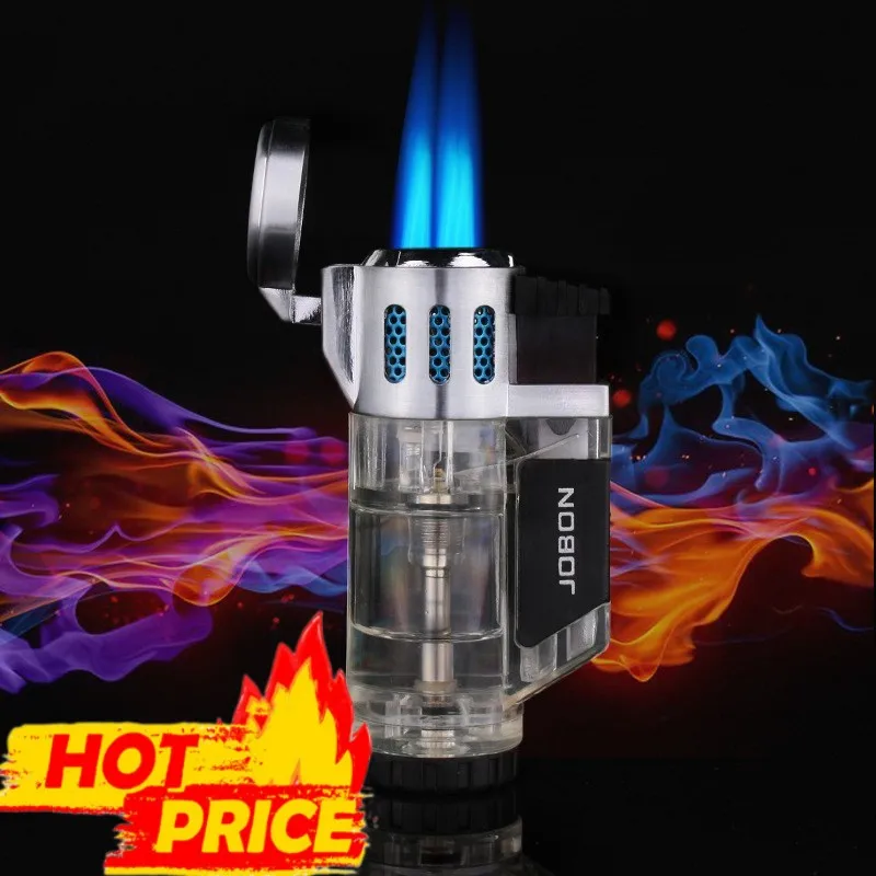 

JOBON Metal 3 Fire Direct Windproof Turbo Torch Butane Inflatable Lighter Flame Size Adjustable Visual Gas Window Men's Gifts