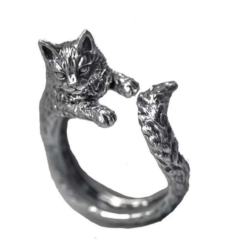 Lucky and Lucky Meaning: Retro Chinese Cat Ring with Adjustable Opening for Men and Women