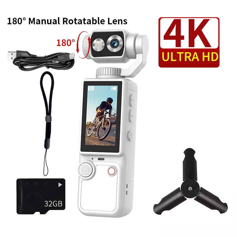2-inch LCD Display Screen 5K HD Pocket Action Camera  270° Rotatable Wifi Vlog Recorder with ELS Anti-Shake for Bicycle Travel