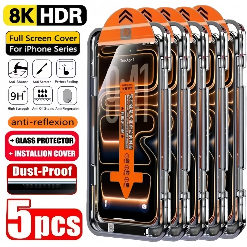 1-5PCS Facile da Installare Protezione Dello Schermo HD Per iPhone 17 16 13 Pro Max 11 15 14 16e 12 Mini XR X Xs 7 8 Plus Aria Vetro Temperato 3pc