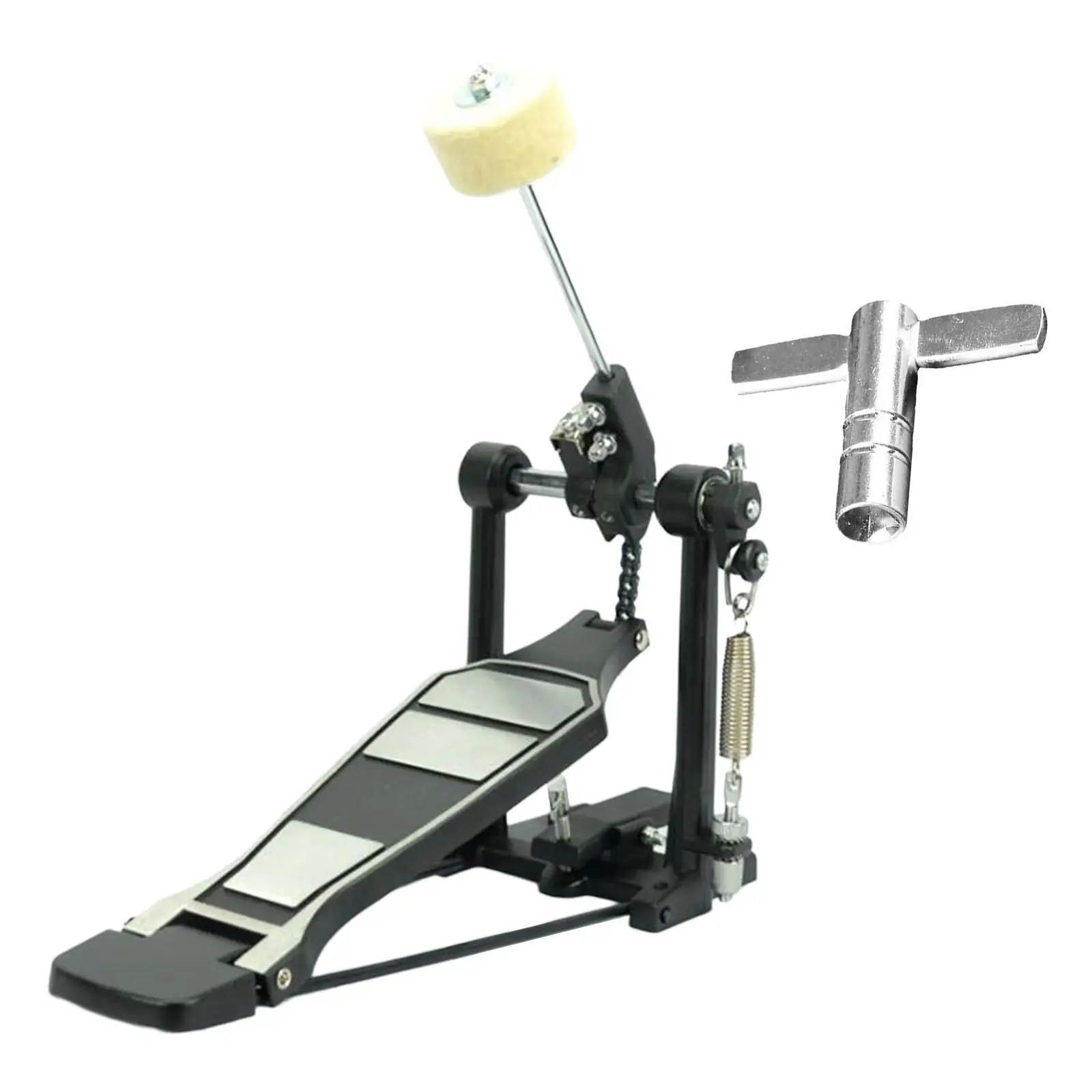 

Alloy Single Bass Drum Pedal Felt Beater Stick & Drum Key Sturdy Drive Kick Bass Pedal for Electronic Drums Drummers Jazz Drums