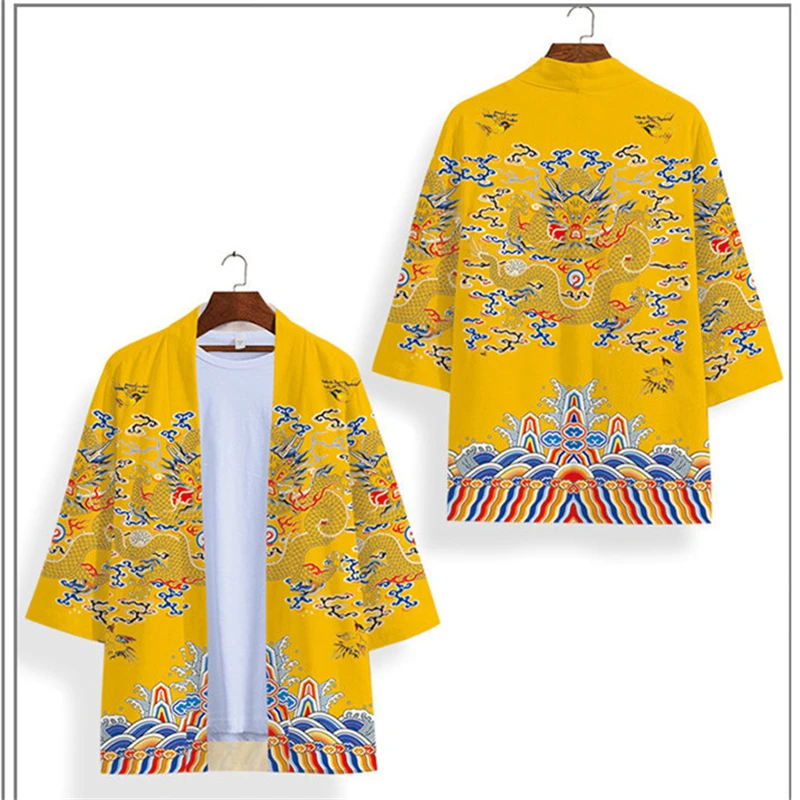 Chinese Style Kimono Cardigan Men Harajuku Streetwear Samurai Costume Yukata Haori Kimono And Shorts Set