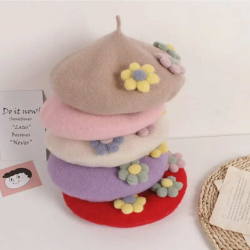 Women's Beret Handmade DIY Fruit Green Apple Painter Hat Cute Girl Little Leaf Woolen Hat Autumn and Winter Outdoor Warm Beanie