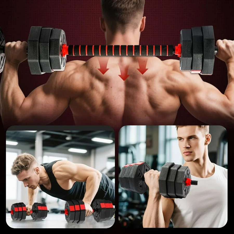 Adjustable Dumbbell Set, 5-44 lbs Free Weight Set with Connector, Convertible Dumbbell, Barbell, Push-up, Home Gym Fitness Weigh