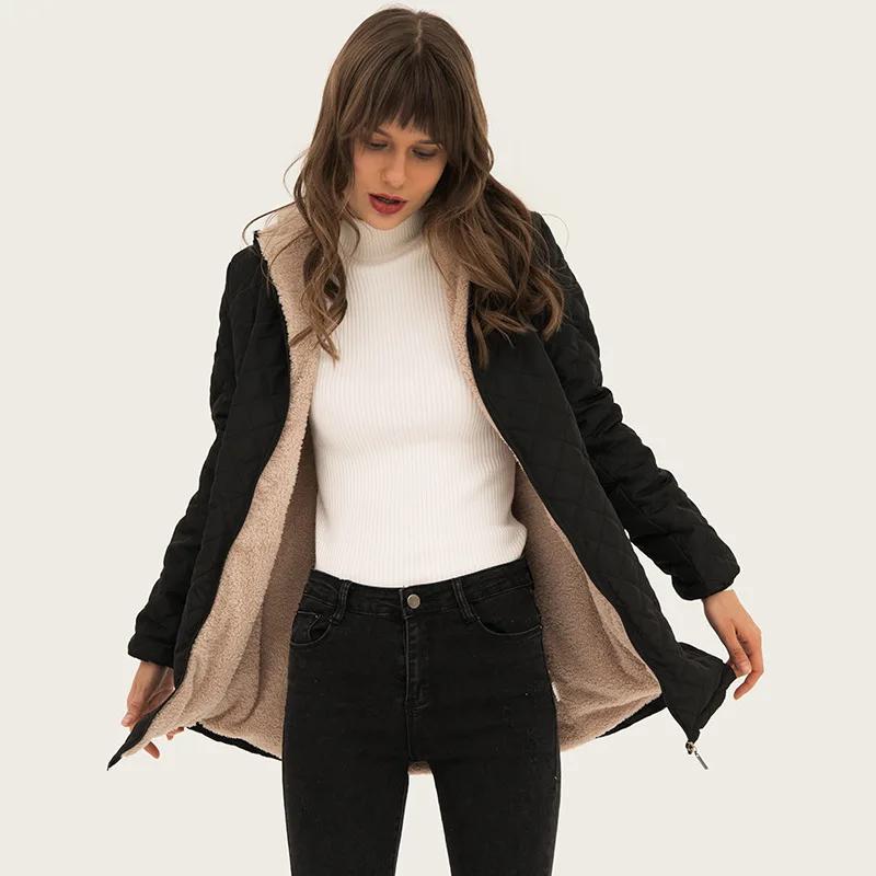 

Winter Casual Women's Light and Thin Hooded Long Sleeved Waist Fitting Mid Length Cotton Jacket