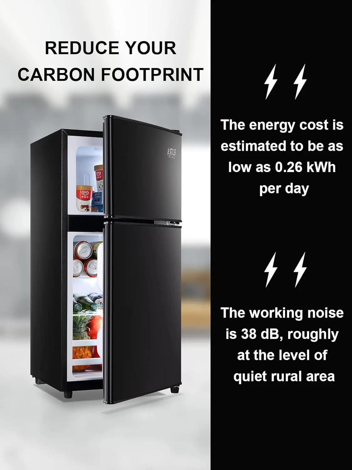 3.5 Cu.Ft Refrigerator 2 Door 7 Level Adjustable Thermostat Control Top-Freezer Refrigerator Lock Fresh Energy Saving Black