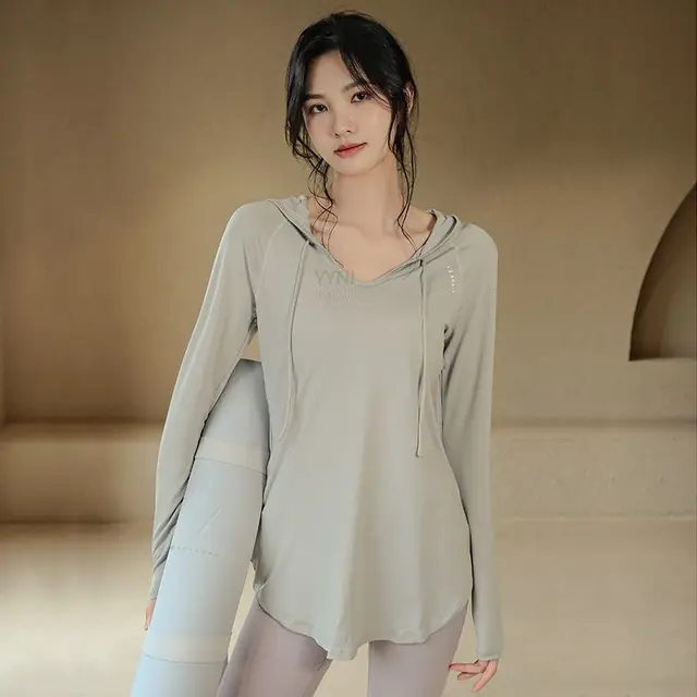 Hooded Yoga Top Women Autumn and Winter Running Quick Dried Sports Long Sleeve Cover Up Casual Loose and Slim Fitness Suit Women