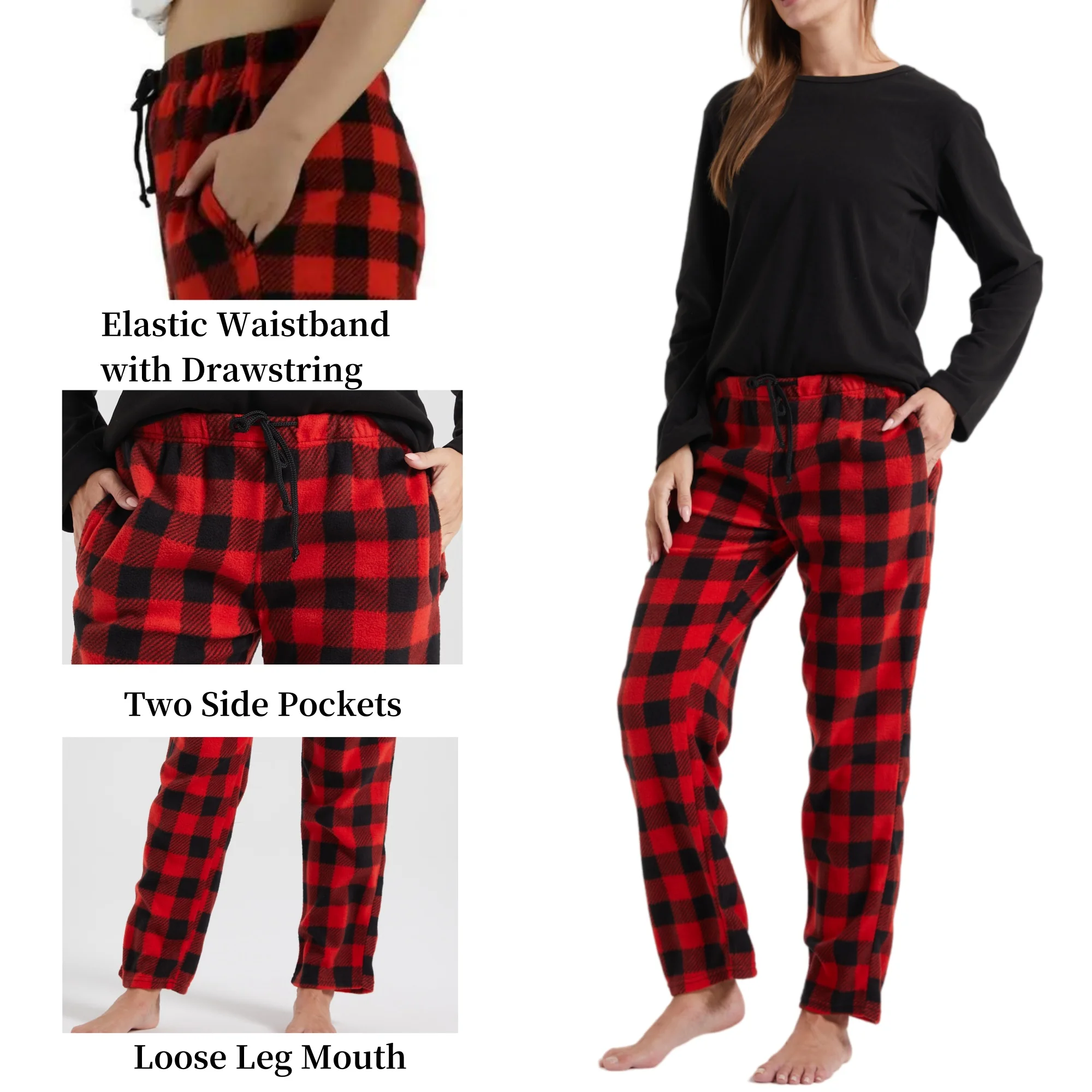 LANBAOSI Women's Flannel Pajama Set - 2-Piece Button-Down Long Sleeve Pajamas, Plaid Loungewear (Red) - View #8