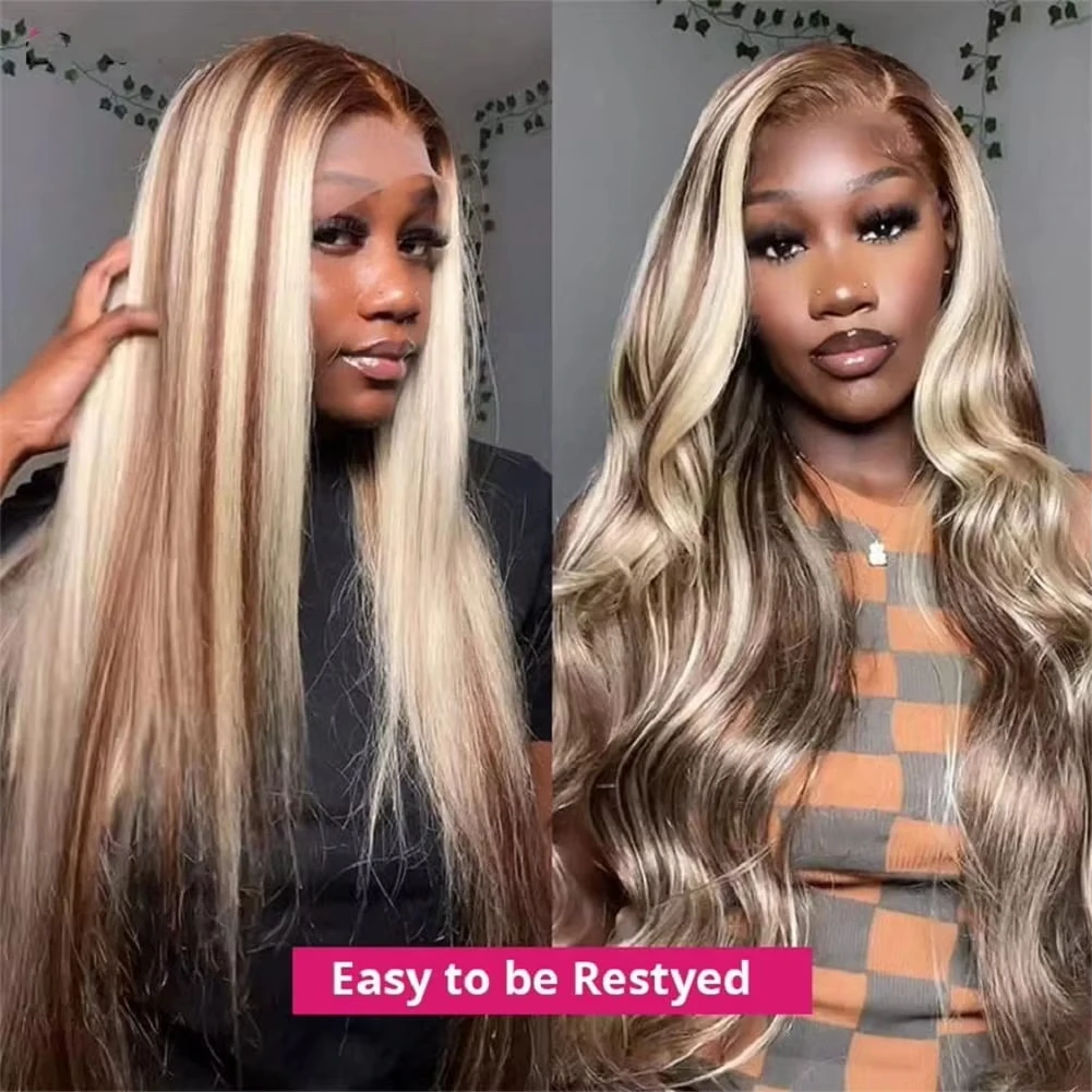 4/613 Highlight Wig Human Hair Body Wave 613 Blonde Brown Colored 13x4 HD Lace Frontal Wig Glueless Wigs Raw Human Hair Woman 2