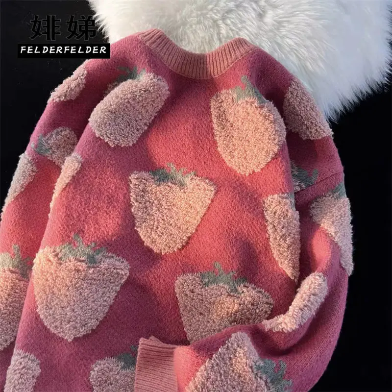 

New Winter Women Round Neck Pullover Sweater Couple Thickening Loose Retro Fashion Casual Style Sweater Top Hot Sale Q82