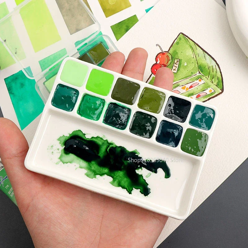 Watercolor painting set watercolor paint watercolor pigment 12 Colors white night watercolor paint packed 0.5/1ML green series artist grade plant painting portable travel art supplies