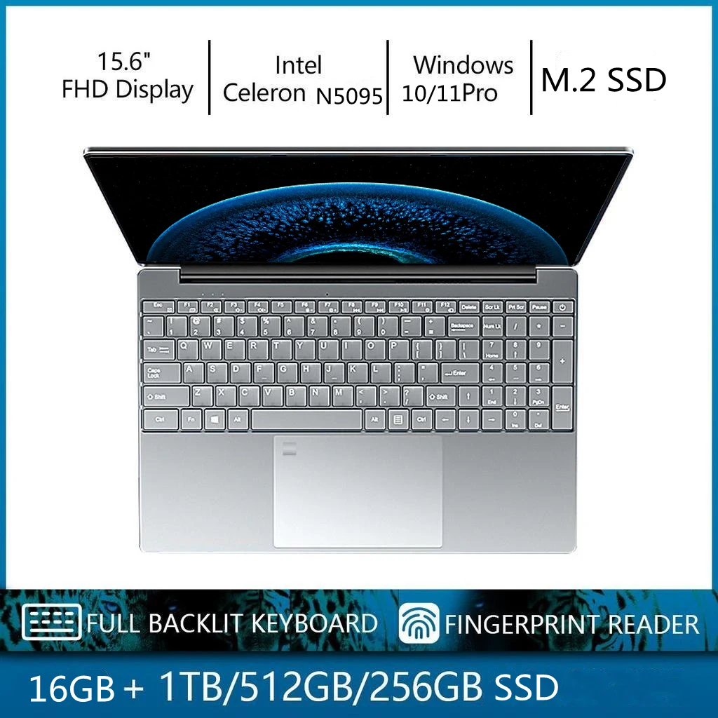 Nuovo Laptop 15.6 Pollici Ips Ddr4 Ram 16Gb Ram Intel 11Th Celeron N5095 Computador Windows 10 11 Pro Office Notebook Pc Portatile