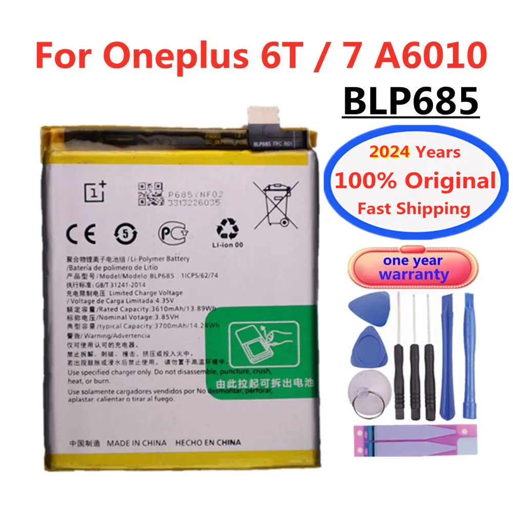 

2024 Years One plus 100% Original Battery BLP685 For OnePlus 7 6T A6010 High Capacity 3700mAh Mobile Phone Battery Bateria