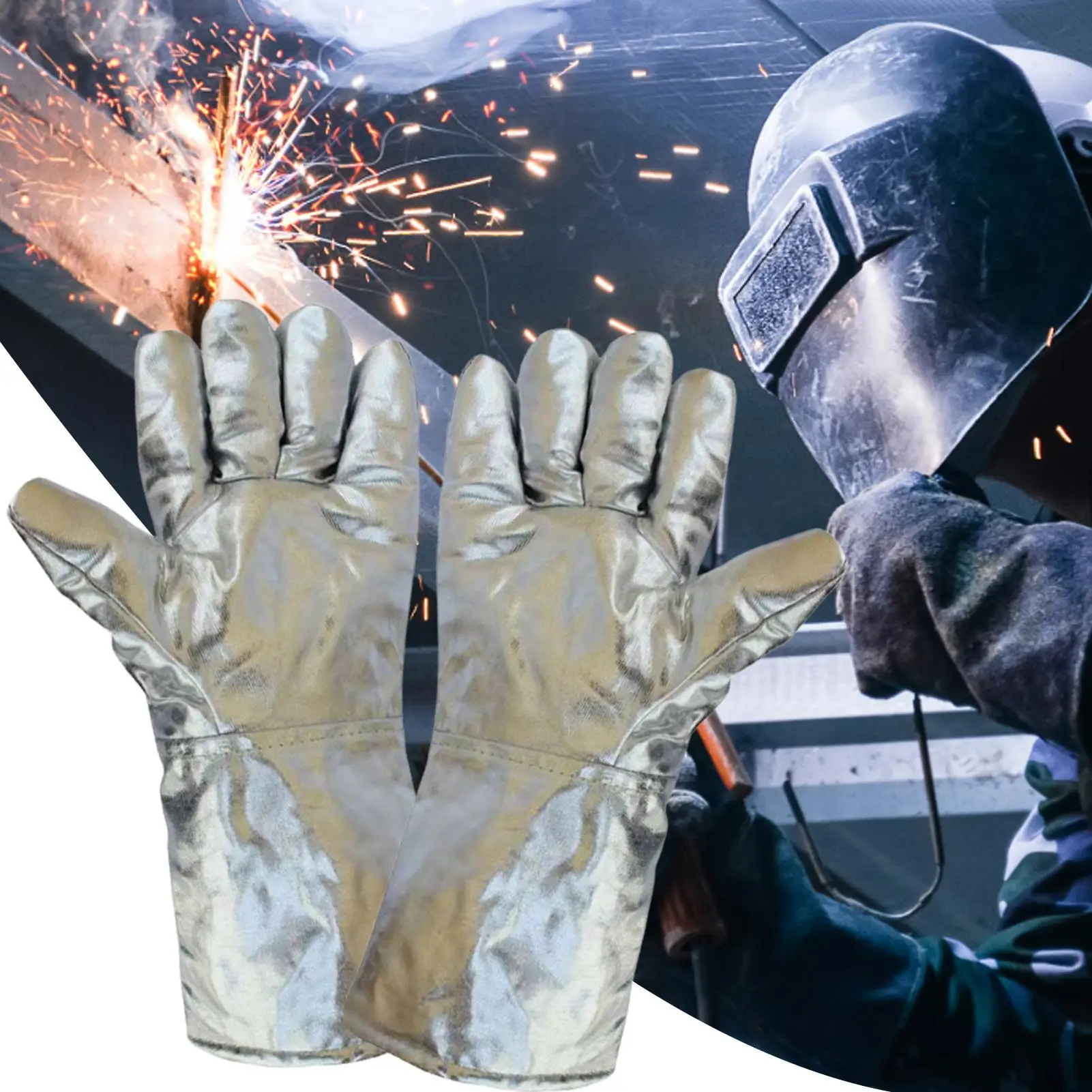 Welding Gloves for Men Aluminum Foil High Temperature Welding Gloves Safety Work Mittens for Kitchen Metallurgy Steel Smelting