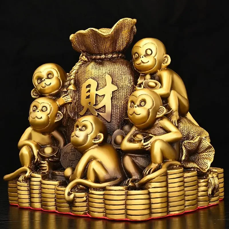 

Pure Copper Monkey and Golden Monkey Ornaments Attract Wealth Five Monkey Handicrafts Mascots Living Room Decoration Gifts