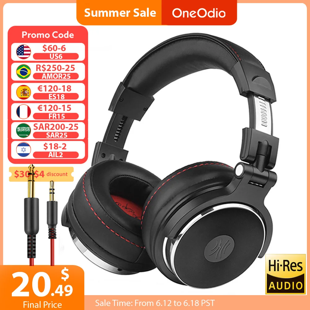  Oneodio Wired Professional Studio Pro DJ Headphones With Microphone Over Ear HiFi Monitor Music Headset Earphone For Phone PC 