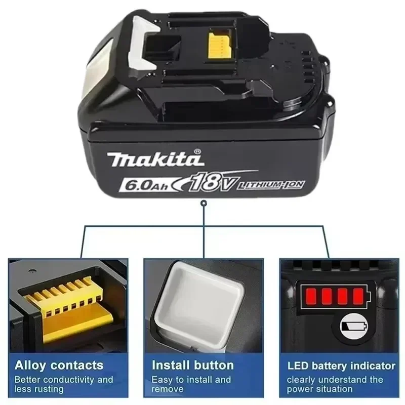 Makita Latest Upgraded BL1860 Rechargeable Battery 18 V 6.0A Lithium for Makita 18V Battery BL1840 BL1850 BL1830 BL1860B LXT 400 3