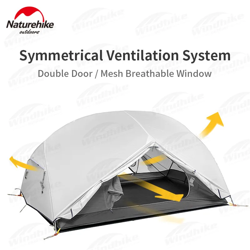 Camping Tent Portable Tent Naturehike Mongar 2 Ultralight Tent Waterproof Double Layer 20D Nylon Travel Camping Backpacking Hiking Tent 1-2 People with Mat