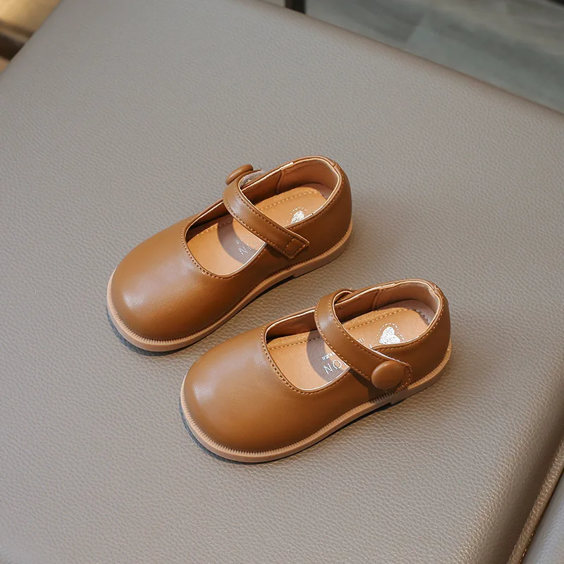 Black Leather Kids Mary Jane Shoes for Autumn