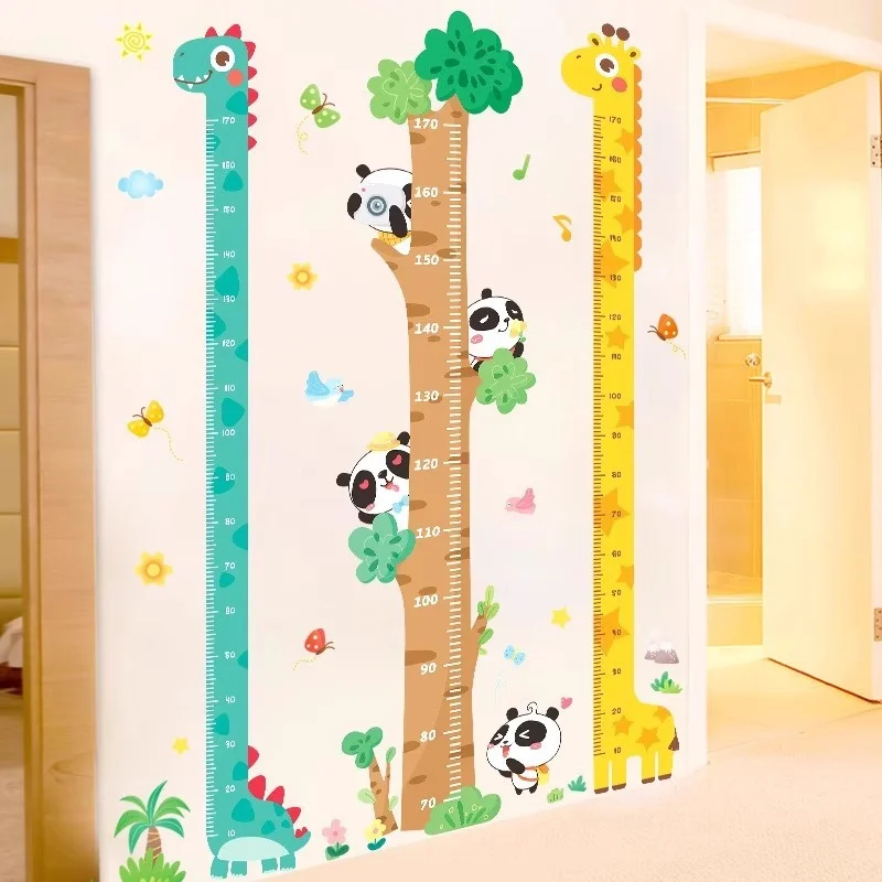 Giraffe Kids Height Measurement Growth Chart Wall Stickers Cartoon Animal Height Measure Wallpaper For Baby Room Decals
