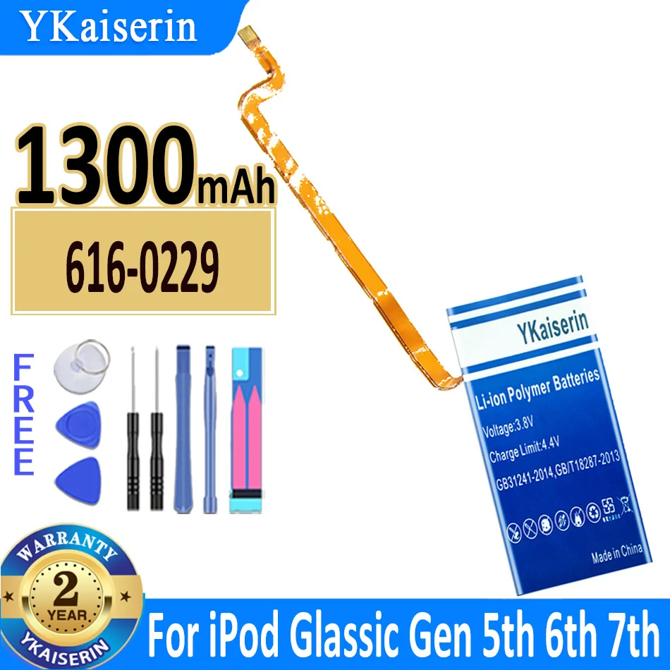 Batteria Ykaiserin 1300Mah Per Ipod Classic Gen 6Th 7Th 80Gb 120Gb Sottile 160Gb Per Ipod 5 Pod5/5.5 Gen 616-0229 Batteria + Strumenti