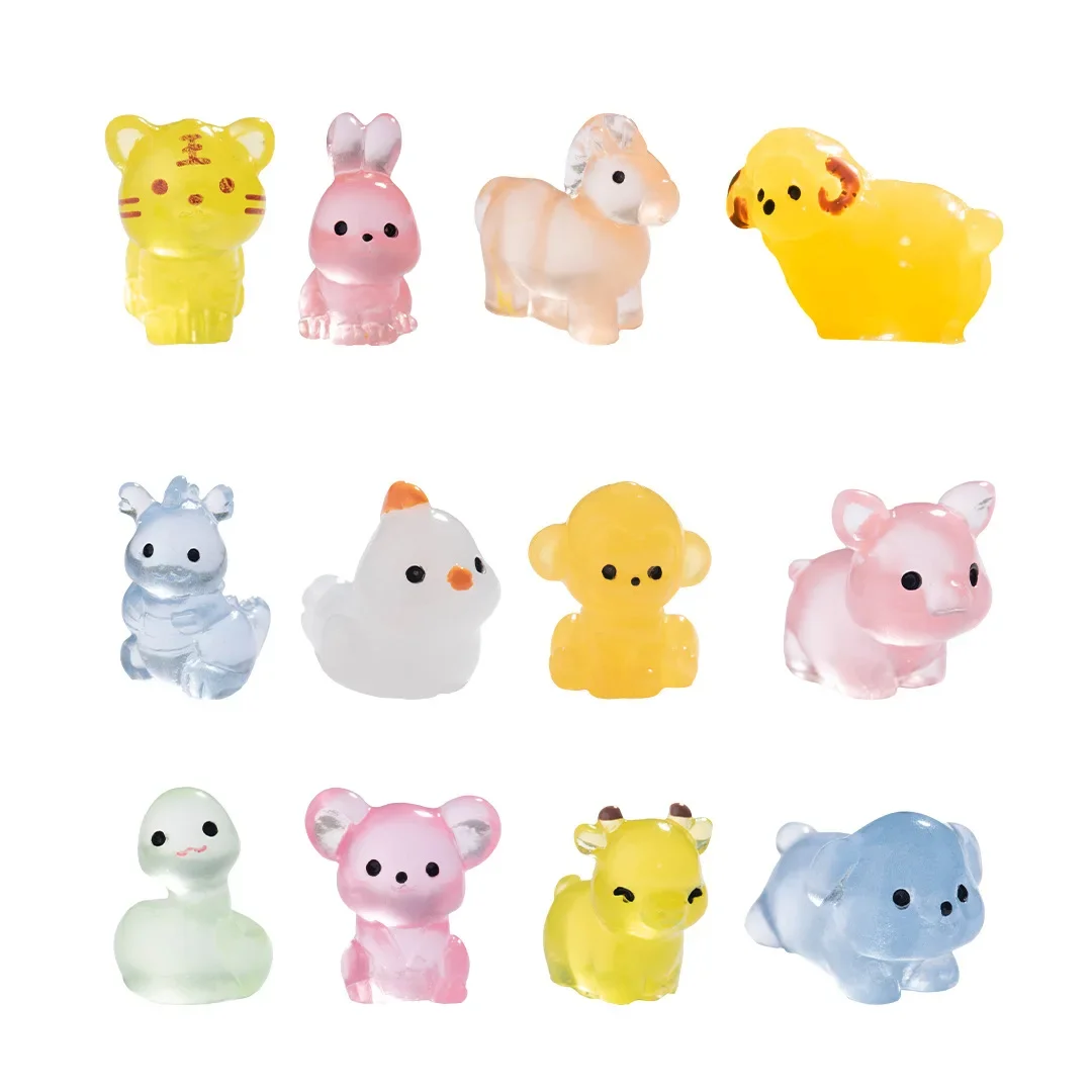 Resin Ornaments Miniature Figurines 12/24/48pcs Luminous Zodiac Dolls Desktop Car Decorations