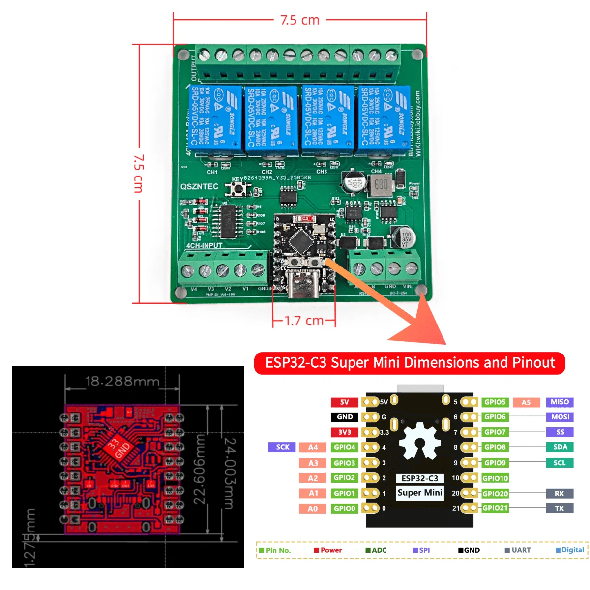 DC 7-24V ESP32-C3 ���� �̴� Ȯ�� ���� Arduino WEB MQTT �̴��� ��Ʈ��ũ IOT �� 4AI-4DO RS485 ������ ���