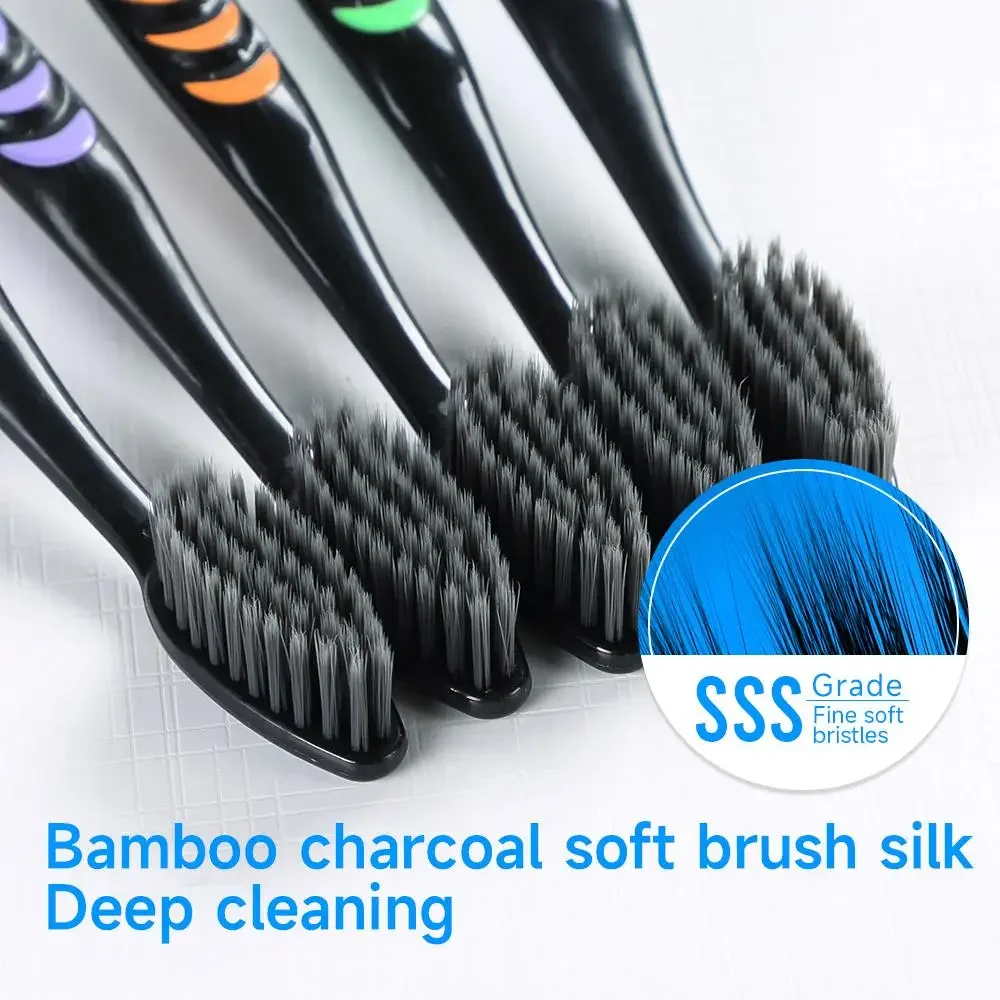 Family Pack of Eco-Friendly Bamboo Charcoal Toothbrushes with Soft Bristles, Travel-Friendly, Assorted Colors