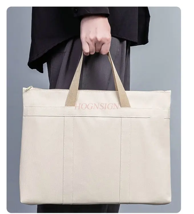 1개 두꺼운 시험지 파일 가방 노트북 가방 핸드백 캔버스 지퍼형 수납 가방 사무실 비즈니스 회의용
